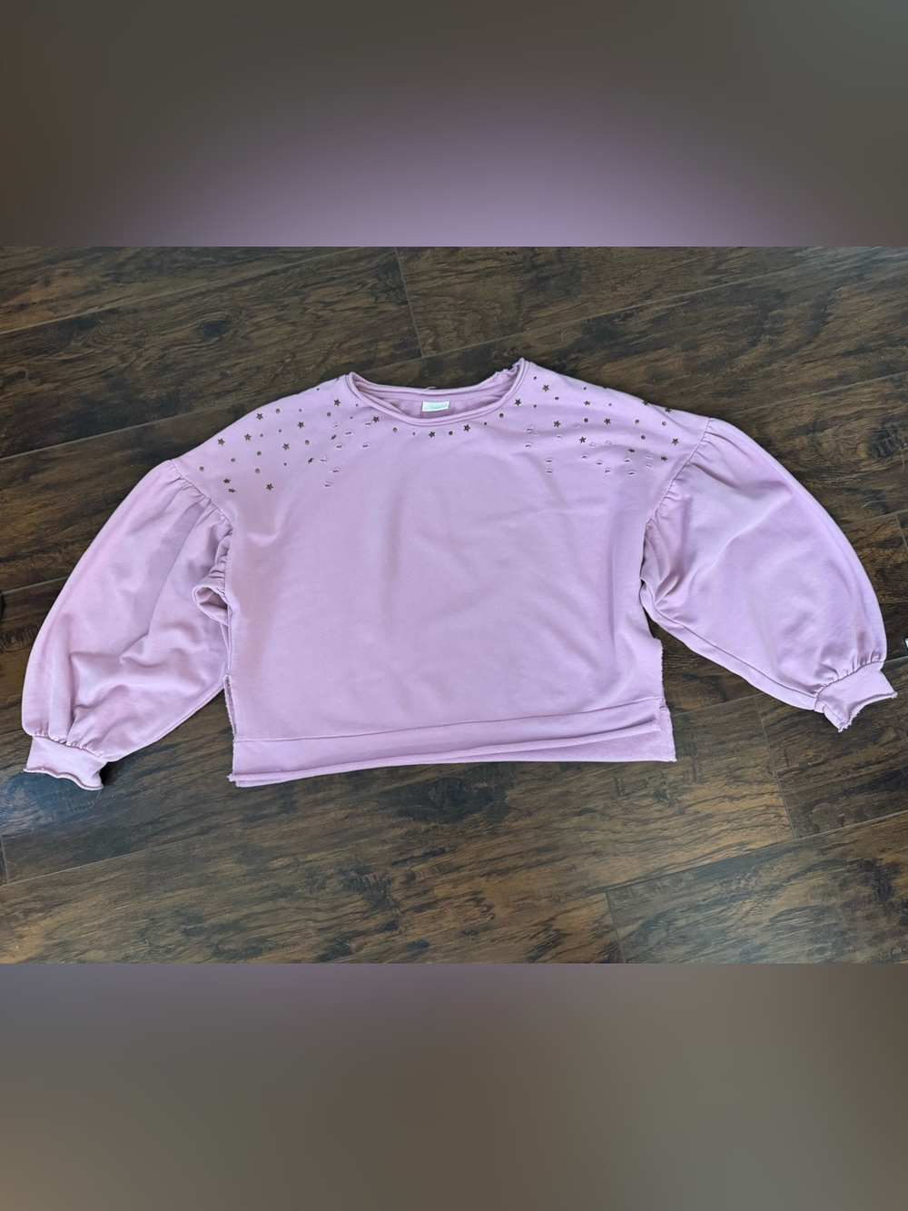 Abound Quality Pink Sweatshirt Gold Star Studs Distressing Detail Balloon Sleeve